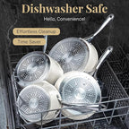 Gotham Steel Hammered 15Pcs Ceramic Cookware Set Nonstick, Induction Pots and Pans Set Non Stick with Bakeware Set & Steamer for Cooking, Non Toxic PFOA PFOS Free, Oven & Dishwasher Safe, Cream White