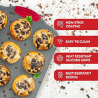 Boxiki Kitchen 12 Cup Mini Muffin Pan with Silicone Muffin Liners. Professional Cupcake Pan for Baking Muffin Mold, Mini Muffin Tin Non-Stick Steel Bakeware