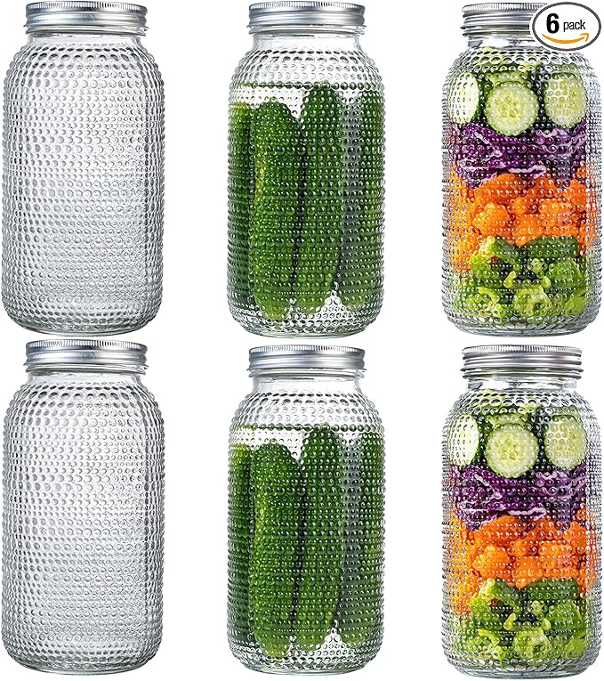 WELLIFE 6 Pack 64 oz Mason Jars Wide Mouth,Large Mason Jars for Pickling, Canning, Fermenting and Food Storage, Microwave & Dishwasher Safe