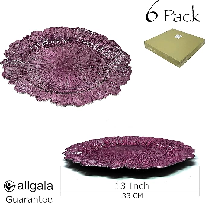allgala 13-Inch 6-Pack Heavy Quality Plastic Round Charger Plates-Reef Purple-HD80338