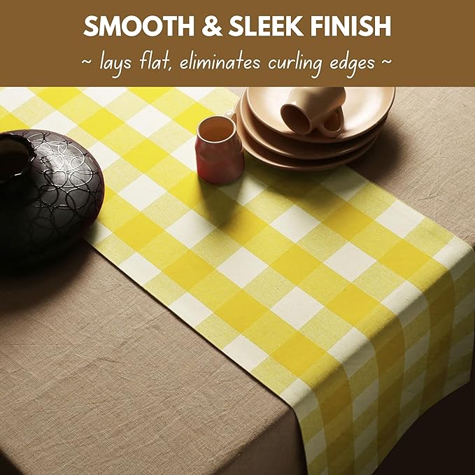 Native Fab Table Runner Buffalo Check Plaid 100% Cotton - 13x72 Inches Kitchen Dining Table Decoration for Indoor Outdoor Farmhouse Home Party Decor - Lemon Yellow and White