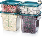 CURTA 4-Pack Food Storage Containers with Green Lids - 2 Qt & 4 Qt Square Clear Polycarbonate - NSF Listed, Commercial Grade, Freezer & Dishwasher Safe, Stackable