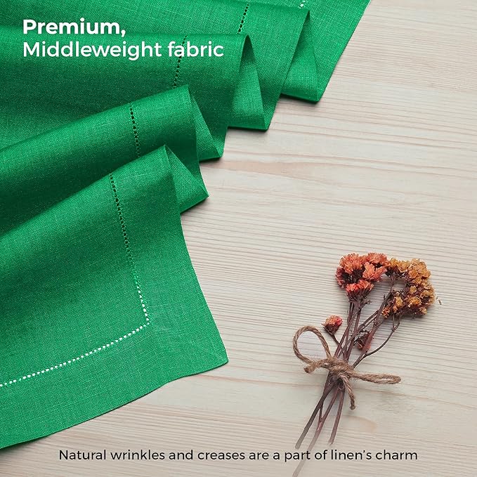 D'Moksha Homes Linen Kelly Green Table Runner 36 Inches - 100% Pure Linen Small Table Runner 14 x 36 Inch Ideal for Dresser, Coffee Tables, Fall and Halloween - Classic Hemstitch - Classic Hemstitch
