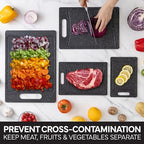 COOK WITH COLOR Non-Slip Cutting Board Set – Kitchen Essentials with Easy Grip Handle for Meat, Veggies, and Fruits, 4 Cutting Boards, Black