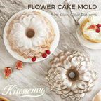 KITESSENSU Blossom Cake Pan, Nonstick Cast Aluminum bunt pan, 9.84” Fluted Tube Pan for Baking Unique Cake, 10 Cup Moldes para Pasteles, Cake Pans for Baking, High-Heat Resistant, Easy to Clean
