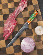 7 inch Fillet Knife, VG10 Damascus Steel Fish Boning Knife with Resin Handle - Xuan Series (Fantasy Orange)