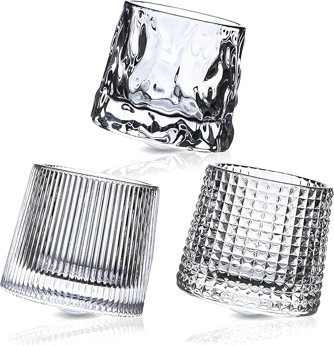 Crystal Whiskey Glasses 5 OZ Set of 3, Rotatable Old Fashioned Glasses, Tumbler Rocks Bar Glass for Drinking Bourbon, Scotch, Cocktails, Cognac（Larger Size）