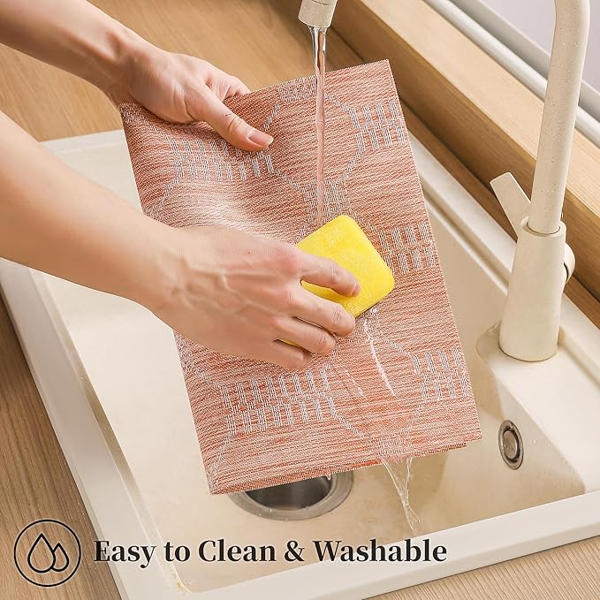 Leetaltree Coral Placemats Set of 8 - Heat Resistant Non-Slip Place mats for Dining Table, Washable Durable PVC Vinyl Woven Table Mats（Coral, 8）