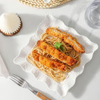 Neaylfe 8-Piece Ceramic Salad Plates, 8 inch White Square Dinner Plates for Snack & Restaurant, Embossed Modern Dinnerware Dishes Set for Kitchen, Microwave, Dishwasher Safe