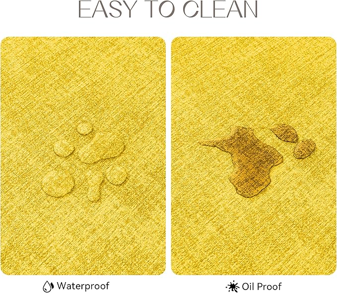 Romanstile Vinyl Placemats Set of 8-12 X 18 Inch - Heat Resistant Place Mats 100% Waterproof Oilproof Wipeable Reversible Faux Leather Table Mats for Kitchen/Dining/Party/Outdoor, Yellow