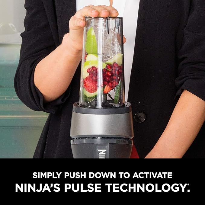 Ninja Fit Compact Personal Blender, Portable Blender for-Smoothies, Shakes, Food Prep, and Frozen Blending, 700-Watt Base, (2) 16-oz. Cups and Spout Lids, Black QB3001SS