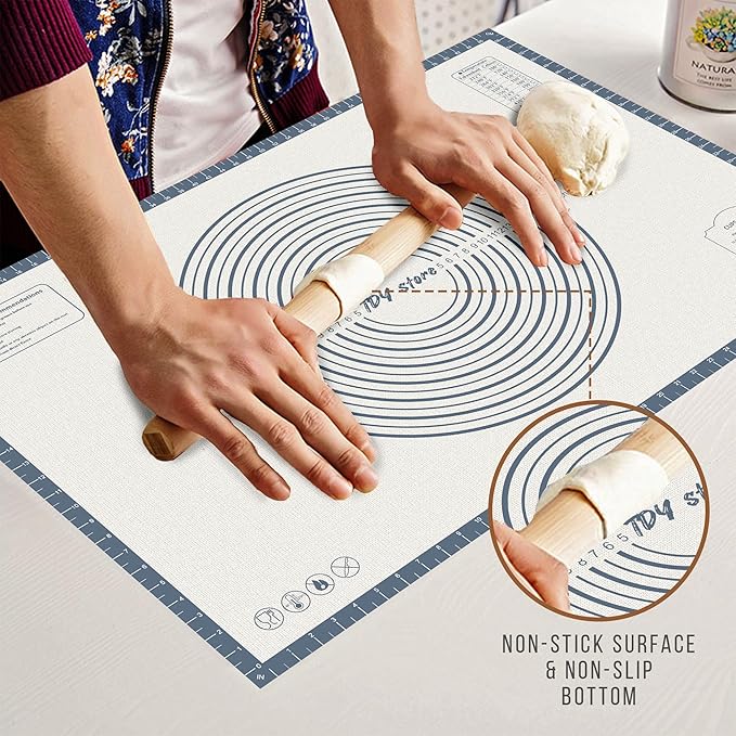 36 * 24 inches Grey, Non-Slip Silicone Baking Sheets - Baking Mat with 0.7mm Thickness - Non-Stick Pastry & Cookie Mat for Kitchen Counter for Rolling Out Dough with Measurements.