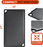 Bruntmor 2-in-1 Reversible Grill Plate - Pre-Seasoned Cast Iron Griddle Pan for Gas Stovetop, Oven, or Open Fire - 17x10-Inch Rectangular Double Sided Flat Pan for Camping, Roasting, and Grilling
