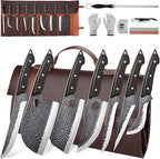 ROCOCO 13PCS Butcher Cleaver Knife Set for Meat Cutting Serbian Chef Viking Boning Knife with Roll Bag for Kitchen Outdoor BBQ Camping Birthday Christmas Father Mother Gift Idea Men