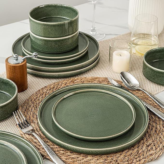 AmorArc Ceramic Dinnerware Sets, Handmade Reactive Glaze Stoneware Plates and Bowls Sets,Highly Chip and Crack Resistant | Dishwasher & Microwave Safe Dishes Set, Service for 6 (18pc)