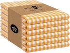 Native Fab 6 Pack Gingham Mini Check Kitchen Hand Towels Set - 100% Cotton Absorbent Reusable Washable 16"x26" - Quick Drying Dish Towels with Hanging Loops for Kitchen, Yellow White