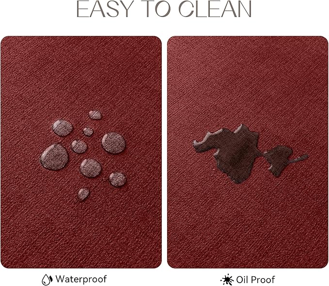 Romanstile Vinyl Placemats Set of 8-12 X 18 Inch - Heat Resistant Place Mats 100% Waterproof Oilproof Wipeable Reversible Faux Leather Table Mats for Kitchen/Dining/Party/Outdoor, Red