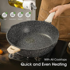 CAROTE 12.5 Inch Nonstick Deep Frying Pan with Lid, 6.5 Qt Jumbo Cooker Saute Pan with Pour Spout, Skillet Induction Cookware, Non Stick Cooking Pan PFOA Free, Classic Granite