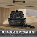 Country Kitchen Cookware Set with Removable Handle, Oven & RV Safe Pots and Pans Set, Black, Original