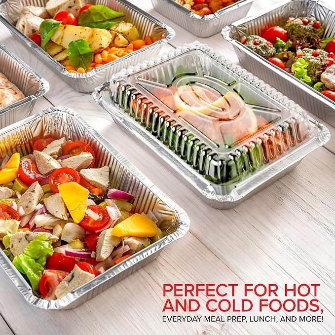 Stock Your Home 2 Lb Small Aluminum Pans with Lids (100 Pack) Foil Pan + Clear Plastic Lid, Disposable Cookware, Takeout Trays with Lids - To Go Disposable Food Containers for Restaurants & Catering