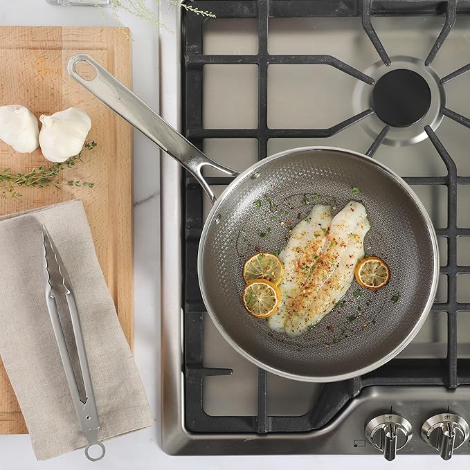 Martha Stewart Badgley Hybrid Nonstick 9.5 Inch TriPly Stainless Steel Fry Pan & Stay Cool Handle - Laser Etched Non-Toxic Nonstick Skillet - Dishwasher and Induction Safe