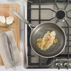 Martha Stewart Badgley Hybrid Nonstick 9.5 Inch TriPly Stainless Steel Fry Pan & Stay Cool Handle - Laser Etched Non-Toxic Nonstick Skillet - Dishwasher and Induction Safe