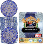 Supa Ant Thickest Canning Lids Wide Mouth (50 Pcs.) Food Grade Tin Can Lids for Canned Food -Buckle Proof & Rust Proof Lid for Canning Kit for Wide Mouth Mason Jars (Blue Wall Plate) Canning Supplies