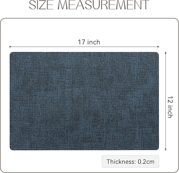 Romanstile Vinyl Placemats Set of 6-12 X 18 Inch - Heat Resistant Place Mats 100% Waterproof Oilproof Wipeable Reversible Faux Leather Table Mats for Kitchen/Dining/Party/Outdoor, Navy Blue
