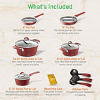 NutriChef 11-Piece Nonstick Kitchen Cookware Set - PTFE/PFOA/PFOS-Free Heat Resistant Ceramic Kitchen Ware Pots Pan Set w/Lines Pattern - Saucepot, Pans, Cooking Pot Oven Pot, Lid, Utensil