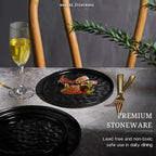HaWare Stoneware Plates Set of 6, 7.9" Salad Plates, Reactive Glaze Ripple Ceramic Dish Set for Appetizer, Dessert, Scratch Resistant, Small Dinner Plate, Microwave and Dishwasher Safe, Matte Black