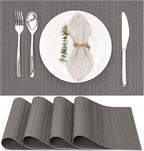 Myir JUN Placemats Set of 4, Vinyl Woven Placemats Place Mats Indoor Set of 4 Washable Table Mats Non-Slip Place mats for Dining Table (Dark Gray, Set of 4)