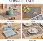 Softalker Faux Linen Placemats Set of 8-12 x 18 Inch, Heat Resistant Double Layered Durable Burlap Farmhouse Place Mats, Non-Slip Washable Rustic Table Mats for Dining, Kitchen, Party,Natural Linen