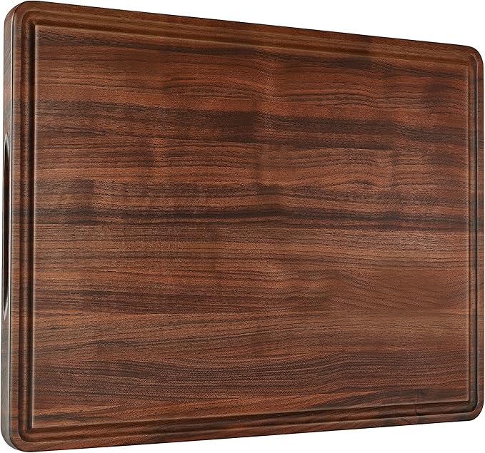 AZRHOM XXL Large Walnut Wood Cutting Board for Kitchen 24x18 (Gift Box) with Juice Groove Handles Non-slip Mats Thick Reversible Butcher Block Chopping Board