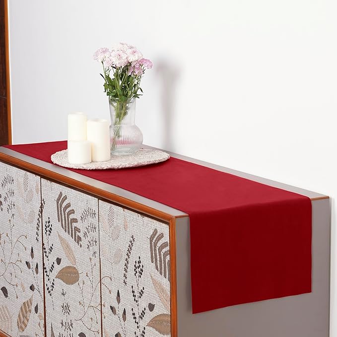 D'Moksha Homes Linen Red Table Runner 72 Inches Long - 100% Pure Linen 14 x 72 Inch Table Runner for Dining, Summer, Fall and Halloween - Machine Washable