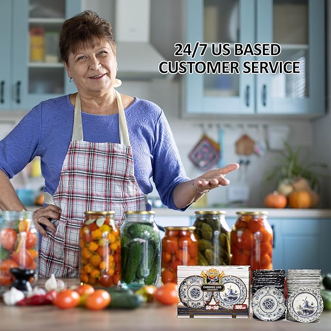 Supa Ant Wide Mouth Canning Lids (100pcs) Decorative Tin Canning Lids Wide Mouth (Vintage Plates) Buckle Proof and Rust Proof - Perfect Fit Can Lid for Mason Jars Canning Supplies