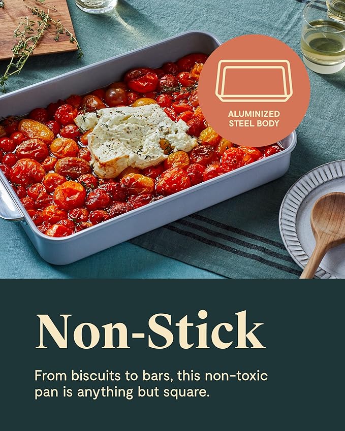 Caraway Non-Stick Ceramic 9”x13” Rectangle Pan Duo - Naturally Slick Ceramic Coating - Non-Toxic, PTFE & PFOA Free - Perfect for Brownies, Lasagnas, and More - White