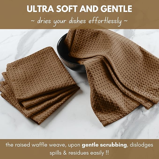 Native Fab Cotton Dish Towel & Dishcloths 8 Piece Set - Soft, Absorbent, Durable, Washable, Fast Drying Towels for Cleaning, Cooking, Baking - Ideal for Home, Kitchen, BBQ & Outdoor Use - Brown