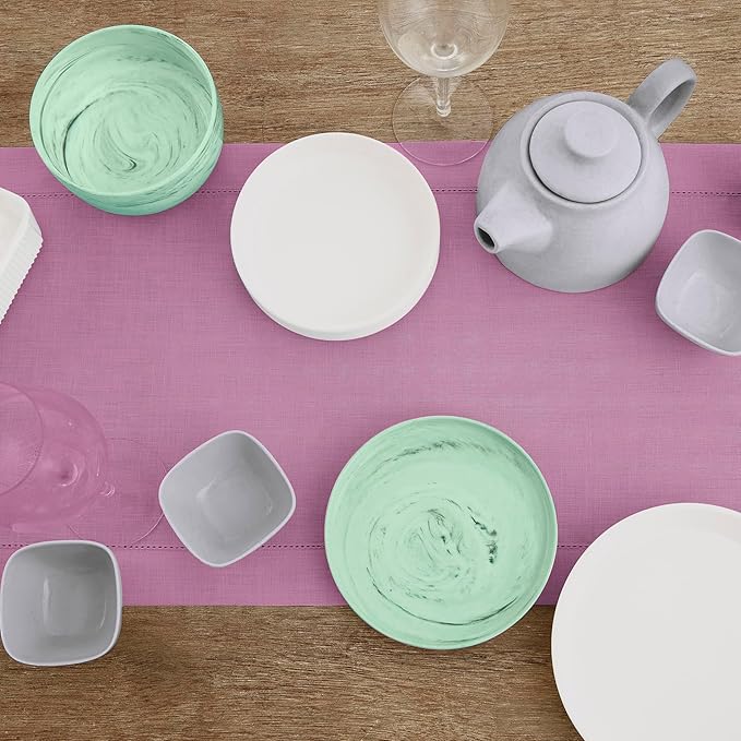 Solino Home Linen Violet Table Runner 90 Inches Long - 100% Pure Linen Hemstitch 14 x 90 Inch Table Runner for Dining, Summer, Halloween - Classic Hemstitch