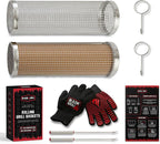 BLAZIN' GRILL Rolling Grill Basket | 2 x Grilling Basket & Smoker Accessories | Grill Baskets for Outdoor Grill with BBQ Gloves | Barbecue Grill baskets for Vegetables, Seafood & Meat