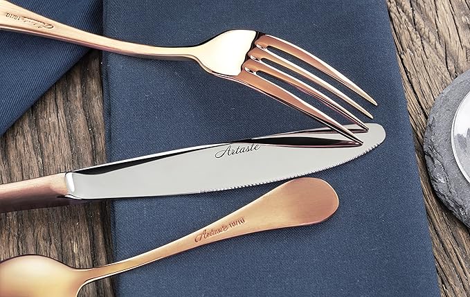 Artaste 56891 Rain 18/10 Stainless Steel Flatware 36-Piece Set, Copper Finish, Service for 12