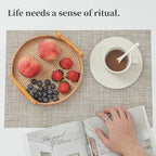 Leetaltree Linen Yellow Placemats Set of 6 - Heat Resistant Non-Slip Place mats for Dining Table, Washable Durable PVC Vinyl Woven Table Mats（Linen Yellow, 6）