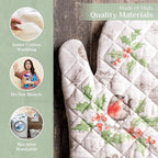 Maison d' Hermine Oven Gloves 100% Cotton Oven Mitt 7" x 13" with Loop Heat Resistant, BBQ, Cooking Gloves, Baking, Grilling, Kitchen, Handling Hot Pans (Pack of 1, Christmas Dew)
