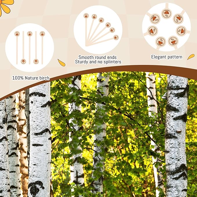 Wooden Coffee Stirrers 100-Pack Coffee Stir Sticks 5.9 Inch Natural Birch Stir Sticks with Round Ends, Disposable Stirring Sticks for Coffee, Cocktails, Milk & Hot Drinks