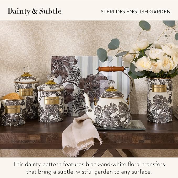 MACKENZIE-CHILDS 2-Quart Enamel Tea Kettle, Cute Tea Kettle for Stovetop, Sterling English Garden