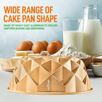 NutriChef 9-Inch Cake Pan - Thick and Heavy Cast Aluminum Bakeware Cake Mold with 2 Layers of Nonstick Coating - French Wreath Design for Uniform Baking Up To 500 Degrees - Easy to Clean, Gold