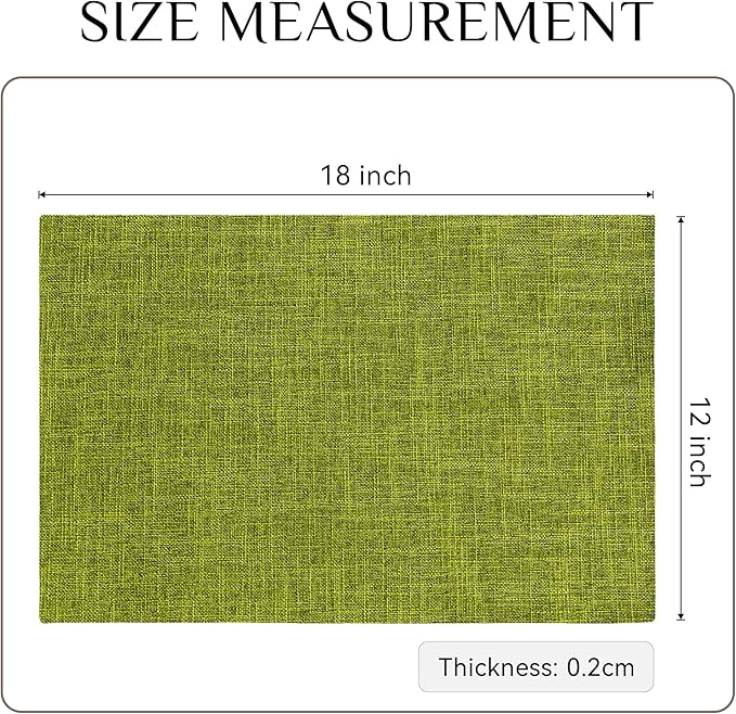 Softalker Faux Linen Placemats Set of 12-12 x 18 Inch, Heat Resistant Double Layered Durable Burlap Farmhouse Place Mats, Non-Slip Washable Rustic Table Mats for Dining, Kitchen, Party（Lime Green