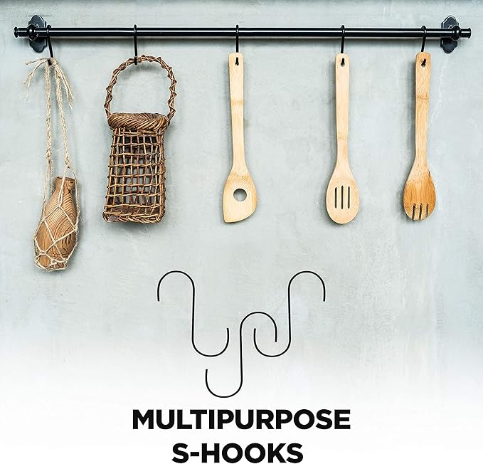 Pack of 30 Black S Hooks for Hanging Clothes Heavy Duty Stainless Steel S Shaped Hooks for Hanging Clothes, Bags, Blankets, Pots, Plants, Garage Tools and Kitchen Utensils (3.7 Inches)