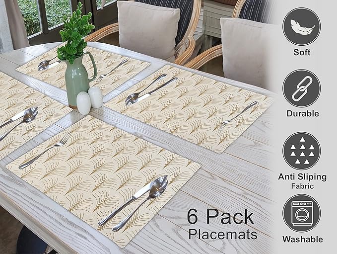 Ruvanti Placemats 100% Cotton 13 x 19 Inch, Dining Table Placemats Set of 6, Modern Place Mats for Dining Table Decor, Kitchen and Table Linens, Coffee Mat for Christmas Dinners - Luminous
