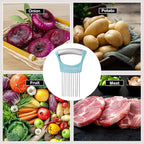 Onion Slicer Cutter, Little Cook Stainless Steel Onion Holder for Slicing and Storage of Onions, Avocados, tomato, Eggs, Dishwasher Safe, Protective Cover Included (Stylish Peapock blue)