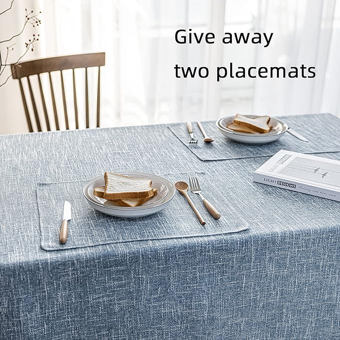 Waterproof Cotton Linen Tablecloths Round Dining Table Cloth, Wipe Clean Indoor & Outdoor Table Cover for Buffet Party and Banquets, Wrinkle Resistant（54" Diameter） Dirty Blue